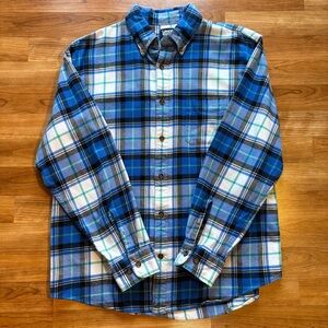 Lands' End Blue Plaid Cotton Heavy Flannel Shirt Men's Large 16-16.5
